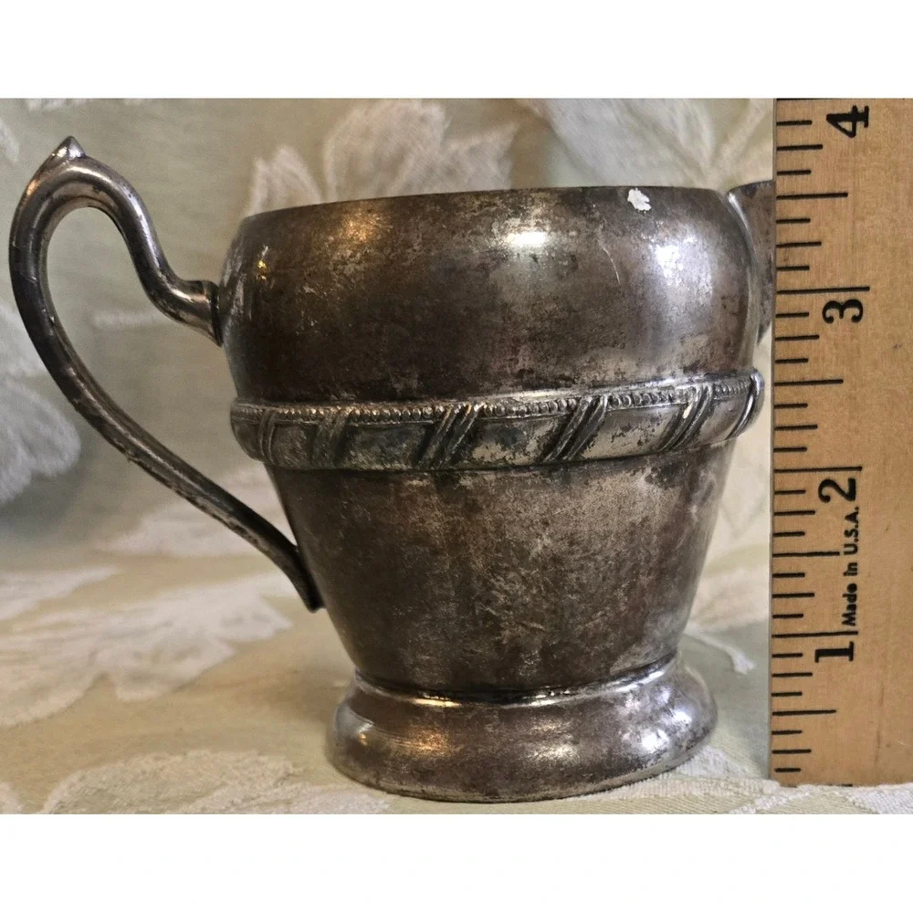 Vintage Gotham Silver on Copper Creamer Pitcher Rope Trim Footed 416